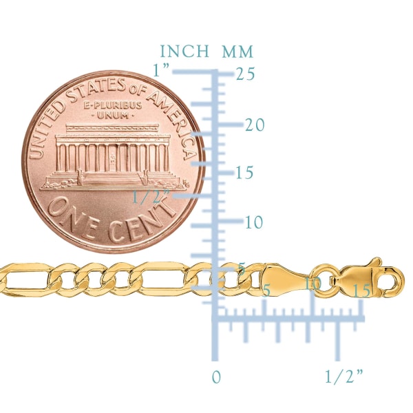 14k gult gull hul Figaro-kjedearmbånd, 3,5 mm, 7,5"