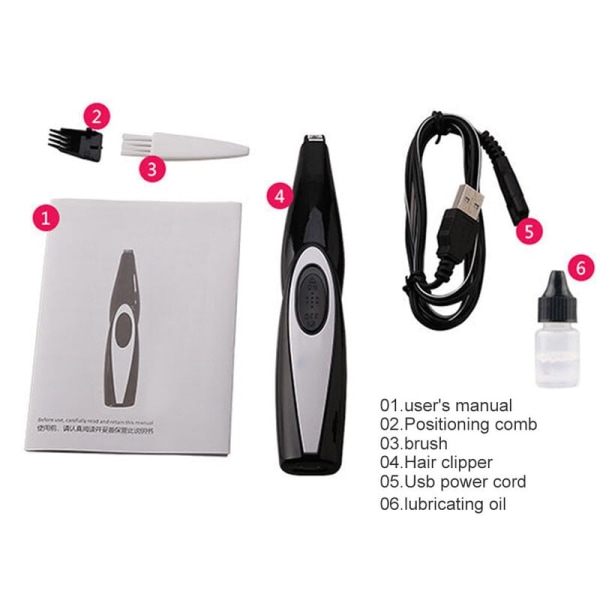 Elektrisk hundehårklipper Profesjonell Slitasjebestandig USB Cat Face Paw Ass Ear Shaver Grooming Trimmer