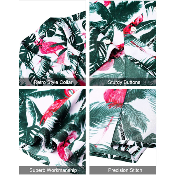 Miesten Havaiji-paita ja shortsit -setti Regular Fit lyhythihainen rento funky ranta flamingo paita setti 3XL 3XL White Green Flamingo