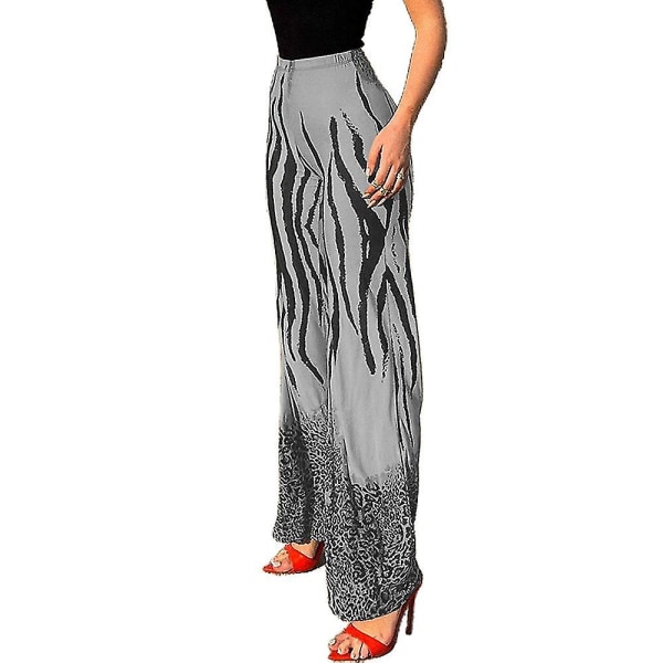 Ladies Casual High Waist Wide Leg Pants Grey XL