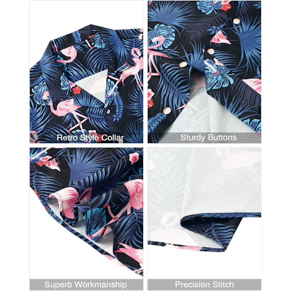Miesten Havaiji-paita ja shortsit, normaali istuvuus, lyhythihainen, rento, funky ranta flamingo-paitasetti M M Blue Flamingo Leaf