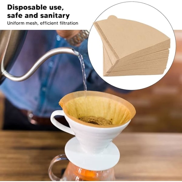 【Tricor butik】 100 stk små kaffefiltre, naturlige papirfiltre lavet af fibermateriale, miljøvenlige og holdbare NATURAL V01 (100pcs)