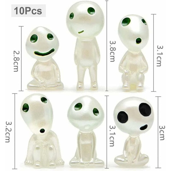 10 Tre Alve Figurer Prinsesse Mononoke Lysende Tre Alver Dukke Ornament Spirit Kodama Potted Hagearbeid Dekorasjon Mikro Landskap Tilbehør