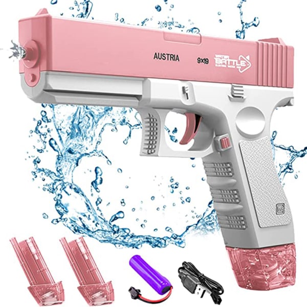 Elektrisk vattenpistol Glock Automatisk vattenblåsare simleksak pink 2 water tank