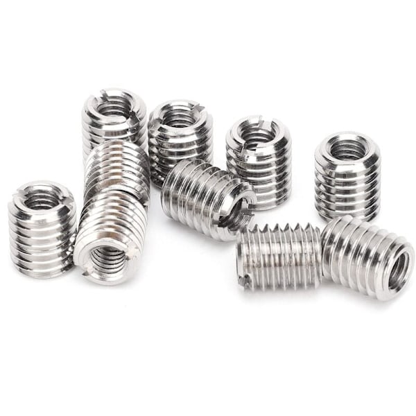 10 stk. innsatsmutter, M6/M10 gjengeinnsats, innsatsmutter, 303 rustfritt stål (indre M6x1.0 ytre M10x1.5 glød 12mm)