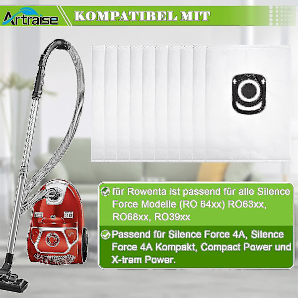10 kpl pölynimuripusseja - Rowenta Hygiene + Zr200520 -malliin, sopii Rowenta Compact Power -malliin