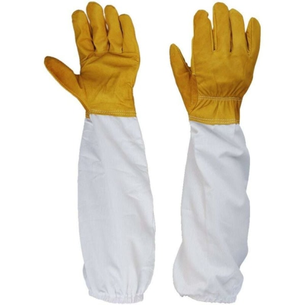 Par handsker med lange ærmer Ventileret beskyttende professionel antibi til biavlerbiavler - gul og hvid