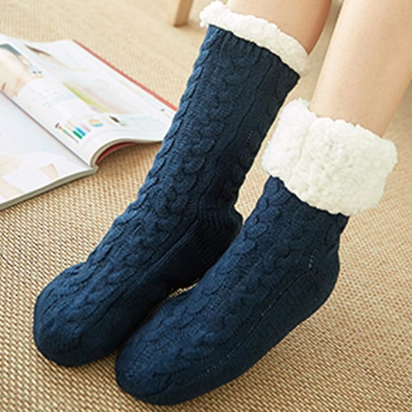 Women's Winter Fleece Non-Slip Thermal Floor Socks Dark Blue