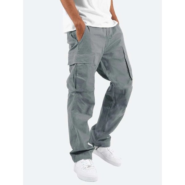 Men Comfy Wear Linen -pocket Casual Loose Baggy Pants CMK Grey 5XL