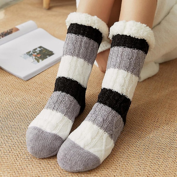 Women's Winter Non-Slip Fleece Socks Black And White