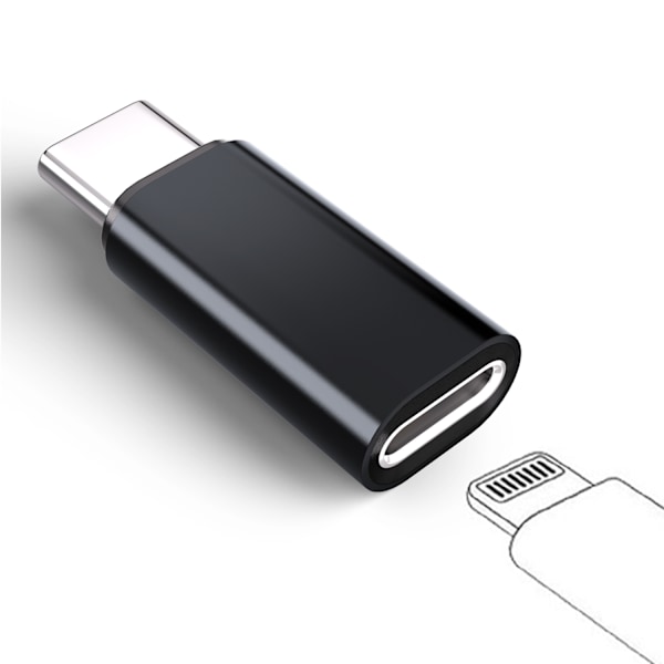 Lightning (hona) till USB-C (hane) adapter, kompatibel med iPhone 15 Svart Sort