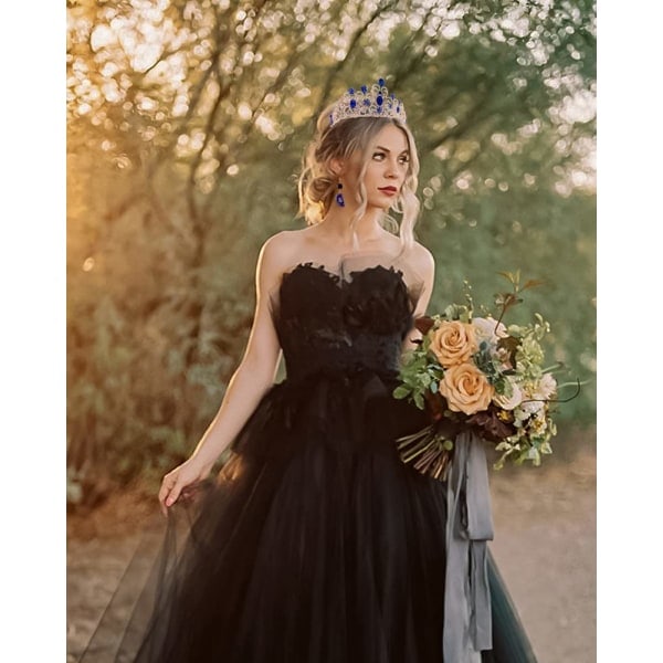 Safir Bryllup Tiara til Brud, Prinsesse Krone Voksen Rhinestone Hårbånd, Bryllupshårtilbehør til Kvinder, Guld Hovedbeklædning