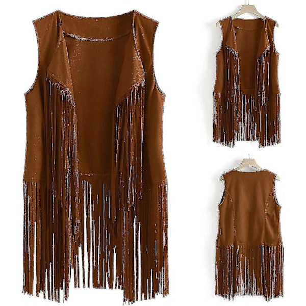 70-tals toppar för kvinnor denimskjorta disco fransväst jacka - perfekt Khaki Khaki 3XL