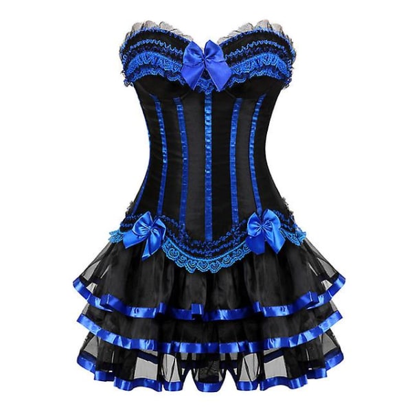 S-6xl Women's Sexy Corset, Corset and Skirt Set Blue 3XL