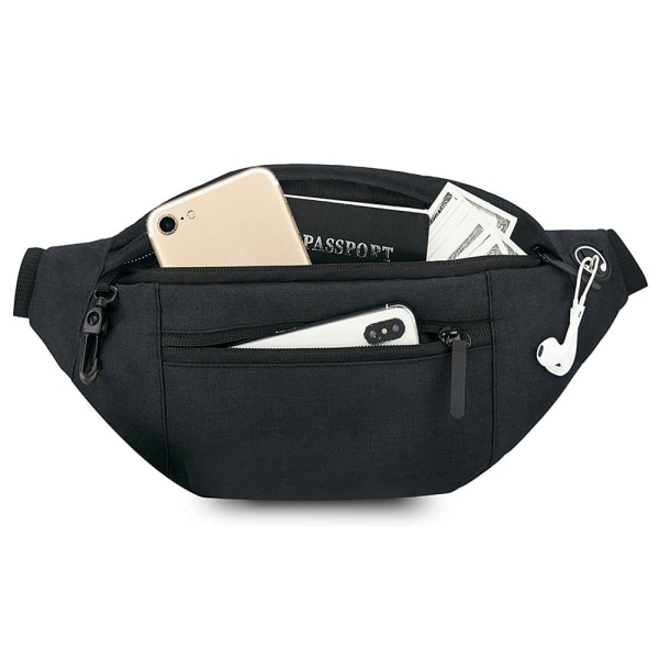 Stor Messenger Fanny Bag med glidelåslomme black