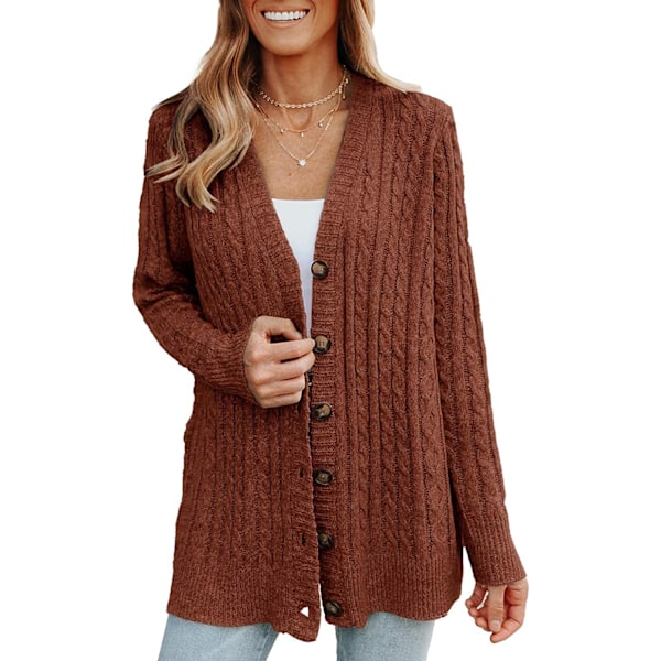 Lett sommergenser for kvinner med knappestripet mønster, lange ermer, casual, komfortabel, tynn genser, kaffe coffe coffe XL