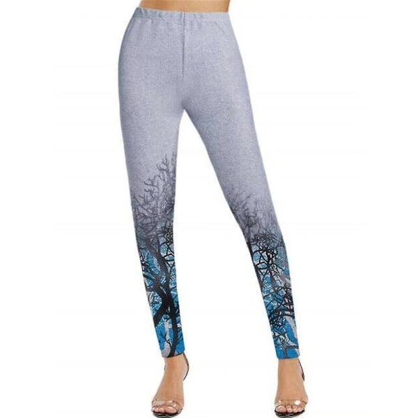 Naisten kukkaiset joustavat leggingsit Blue 4XL