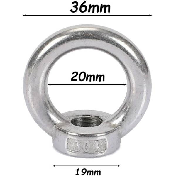 M8 Lifting Eye Nut 10 Pieces 304 Stainless Steel Eye Nut Silver Female Ring Nut Fastener Threaded Nut Lifting Ring Eye Bolt for Lifting Accessories