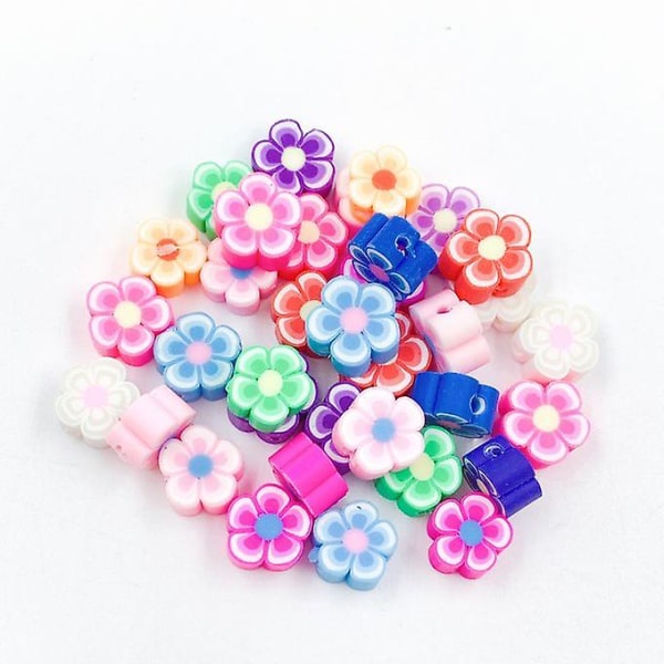 100st Flower Beads Charms 10mm Polymer Clay Beads För gör-det-själv