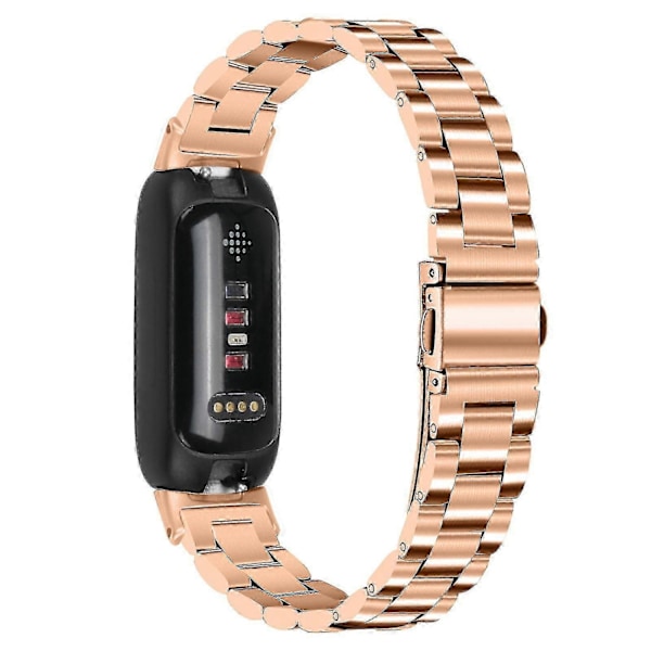 Armbånd til Fitbit Inspire 3 Rustfrit Stål 3 Perler Erstatningsarmbånd til Smartwatch Rose Gold