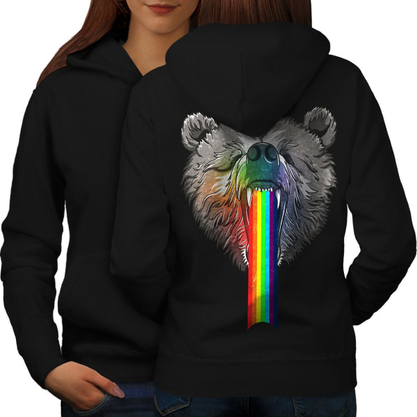 Rainbow Bear Head Kvinder BlackHoodie Back | Wellcoda CMK Black Large