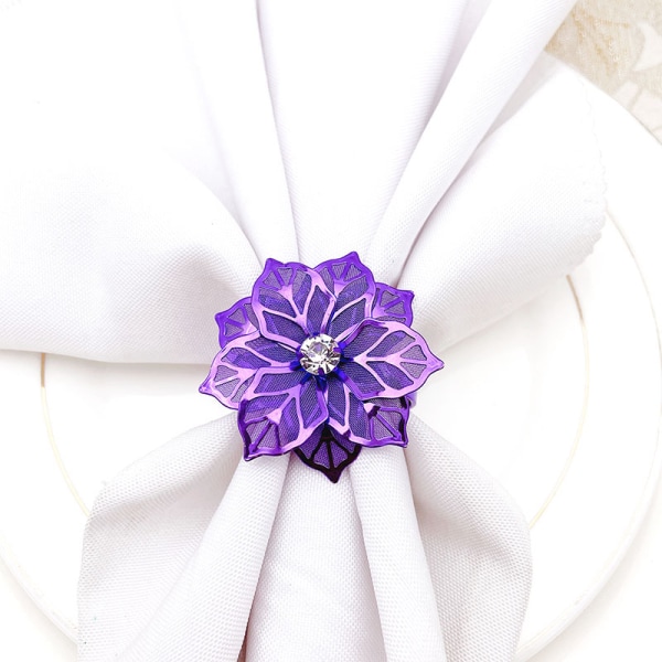 Hollow Out Flower Napkin Rings Set of 20 for Wedding Party Holiday Banquet Christmas Dinner Delicate Serviette Buckles Decor Favor (Purple) Purple