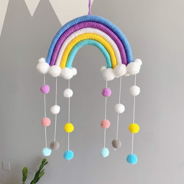 Rainbow Makrame Veggdekor Boho Romdekor Håndvevd veggdekor for barn (Ch5a-14)