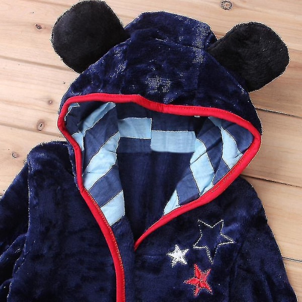 Kids Boys Girls Mickey Mouse Hooded Fleece Bathrobe Dressing Gown Animal Nightwear S K Navy Blue 5-6 Years