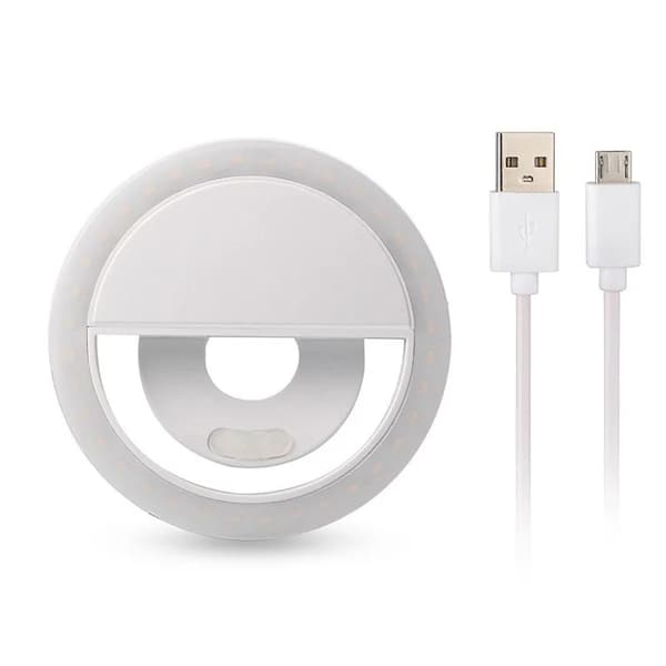 Clip-On Selfie Lampe for Smartphone LED Ring Light hvit white