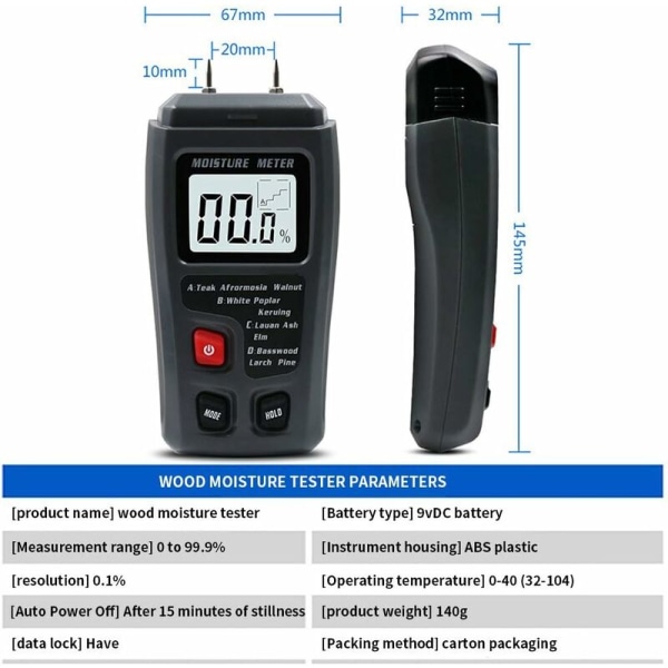 Wood Moisture Meter, 2 Pin Digital LCD 0.5% Accurate 0-99.9% Moisture Detector Tester for Firewood - Not Include Batteries