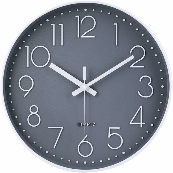 Modern Silent Non-Ticking Wall Clock, Silent Mute Wall Clock Wall Pendulum for Bedroom Kitchen Living Room - Gray-30 CM
