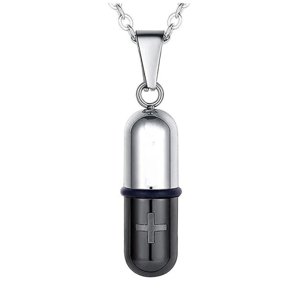 Stainless Steel Cross Capsule Pill Pendant Cremation Urn