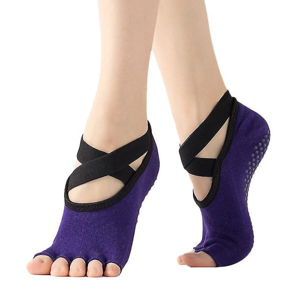 Sklisikre yogasokker for kvinner, sokker med åpen tå sklisikre grep Dark Purple