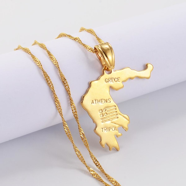 Greece Map Pendants Necklaces Gold Color Metal Greek Jewelry Patriotic 200710 CMK 45cm or 17.7 Inches