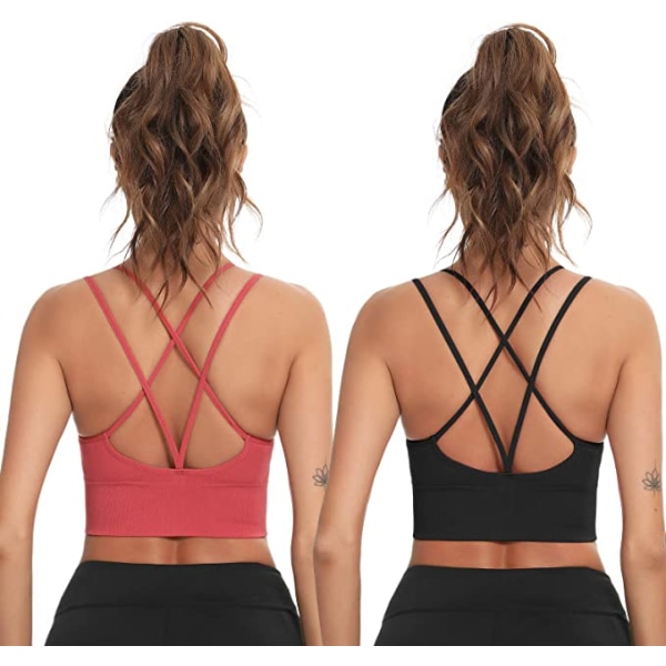 2 stk sports-bh for kvinner med kryss rygg for yoga fitnesstrening M