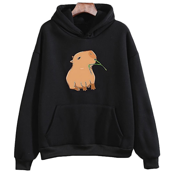 Morsom Capybara Print Hettegenser Dame/Herre Kawaii Tegneserie Topper Genser For Jenter Unisex Mote Harajuku Grafisk Hettegenser-G .i svart black XL