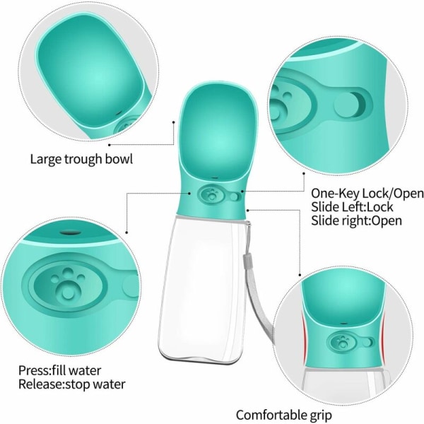 Hundevandflaske 550 ml, bærbar vandflaske, lækagesikker knaplås med stor kapacitet til kæledyr Kat til rejser og vandreture (blå)