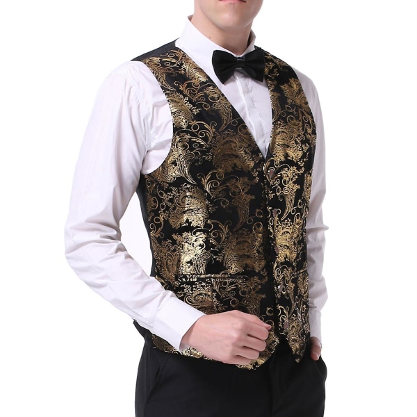 Allthemen Herre V-hals trykt Business Casual Guld Sølv Suit Vest CMK Black Gold S