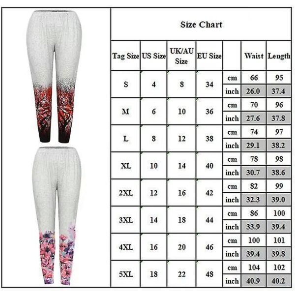 Leggings med floral elastisk midje for kvinner Red M