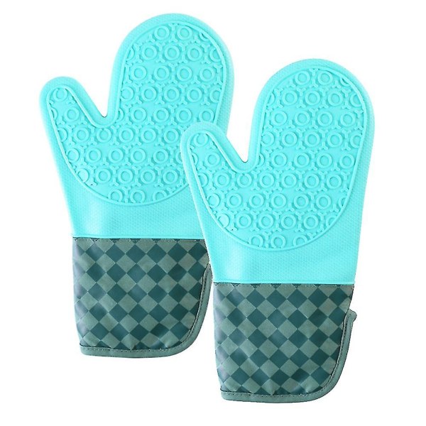 【Tricor butik】 1 par handskar, rombmönster värmeisoleringshandskar, köksugnshandskar, silikon- och bomullshandskar Cyan
