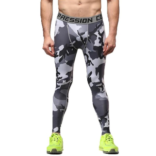 men's fitness sports leggings Grey And Black Camouflage M