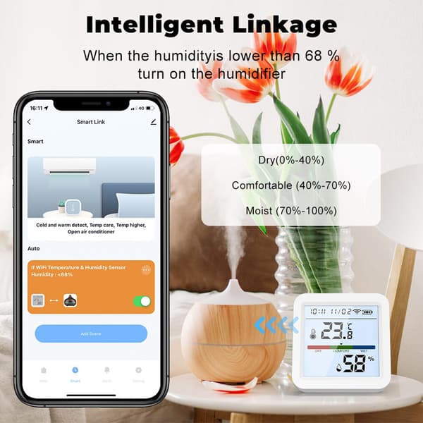 Smart WiFi Temperatur- och luftfuktighetsmätare Slitstark Bekväm temperatursensor för kontor och hem