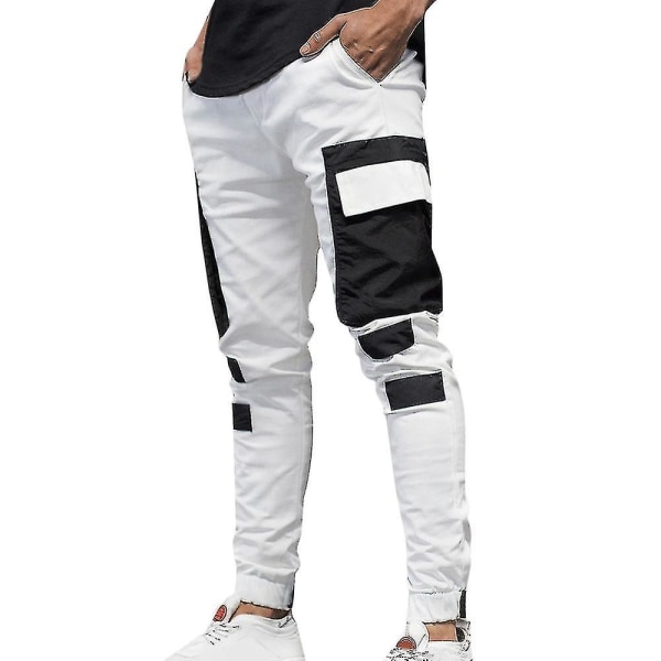 Men Casual Trousers Jogging Jogrs Combat Tracksuit Bot Pants CMK White XL