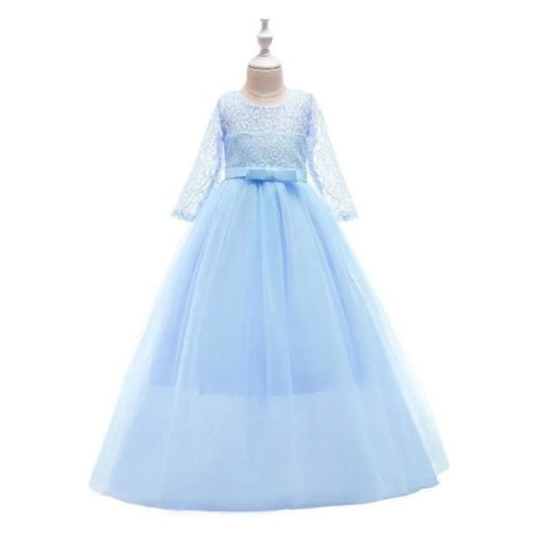 Prinsessekjole til børn, langærmet bryllupsblomsterpigekjole Light Blue 170cm