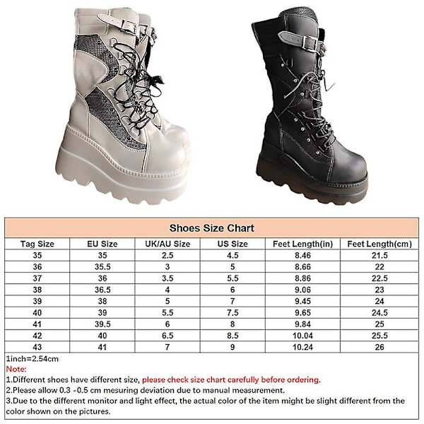 Plattformstøvler damer Spenne reim Punk Goth Boot Dame Gothic Snøresko Sz Hvit White EU 41