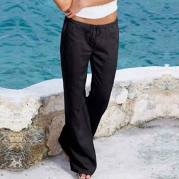 Ladies Casual Solid Color Yoga Pants Black 3XL