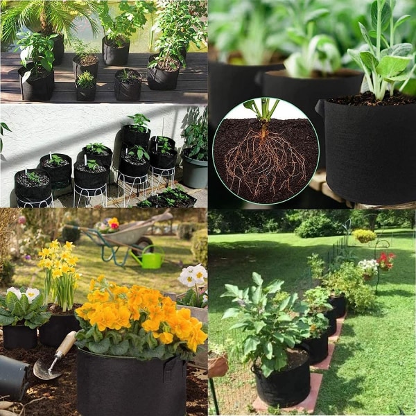 Planteringspåse i fibertyg, andningsbar, mjuk, återanvändbar på sidan - Odlingspåse för tomater, blommor, växter och mer (3 gallon)