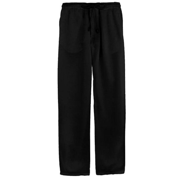 Mens Cotton Linen Drawstring Pants CMK black L