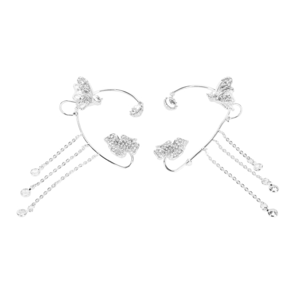 1 Pair Zirconia Tassel Ear Clip Rhinestone Adjustable Shiny Earring Clip for Dating Silver