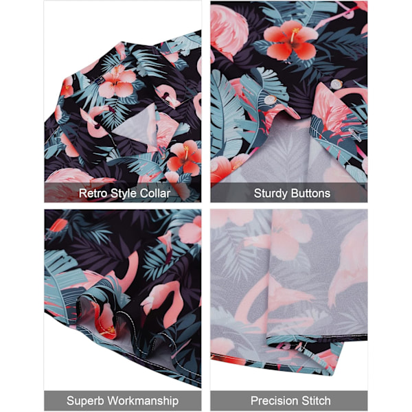 Miesten Havaiji-paita ja shortsit setti Regular Fit lyhythihainen rento funky ranta flamingo paita setti S S Black Dark Flamingo